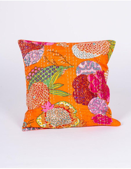 Capa de almofada de algodão com estampa floral laranja