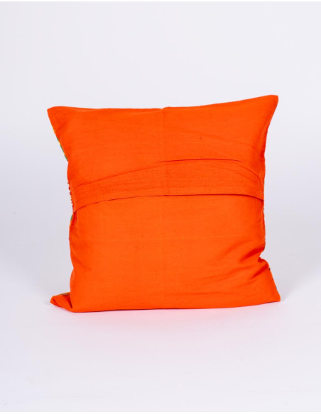 Orange floral cotton cushion cover