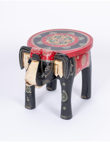 Banc noir et rouge fait main avec tête d'éléphant
