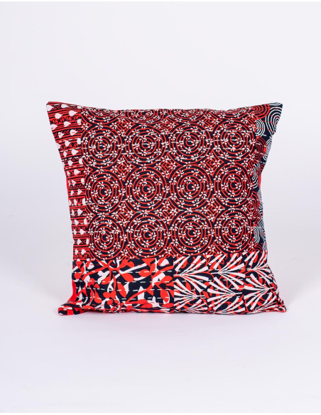 Housse de coussin rouge, noire et blanche – Style ethnique fait main
