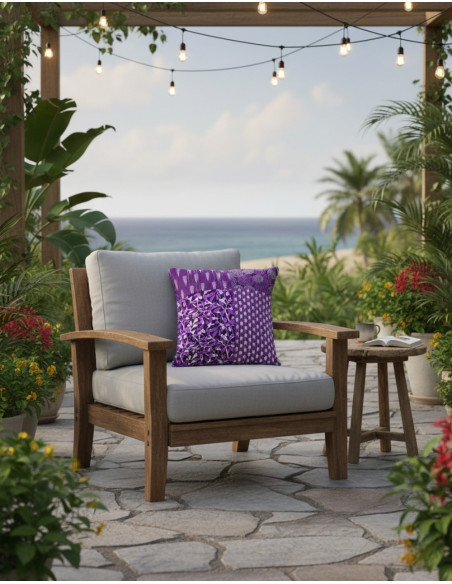 Housse de coussin violette et blanche – Décoration ethnique faite main