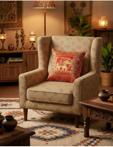 Capa de almofada vermelha com elefante – decoração boho indiana