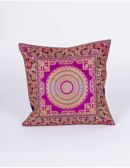 Purple cushion cover with decorative circle – Ethnic boho style