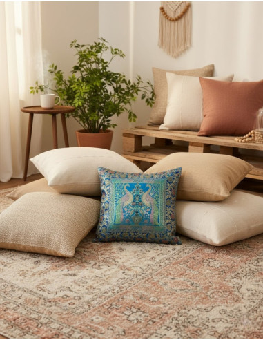 Housse de coussin bleu clair à motifs d'oiseaux...