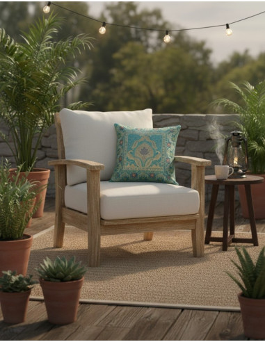 Fodera per cuscino turchese con uccelli e scudo...