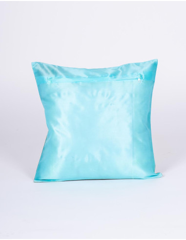 Turquoise cushion cover with birds and shield –...