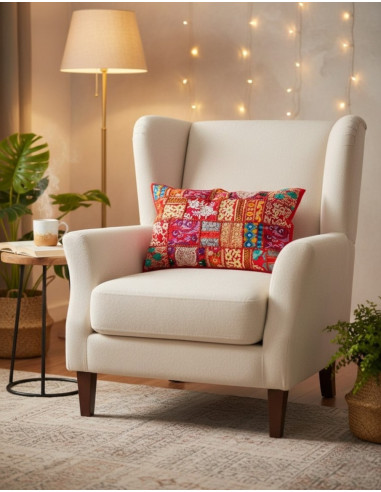 Housse de coussin patchwork rouge 60x40 –...