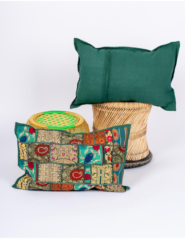 Coussin indien vert fait main 60x40 – Housse...
