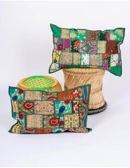 Handmade Indian Green Cushion 60x40 – Ethnic Cover with Zipper