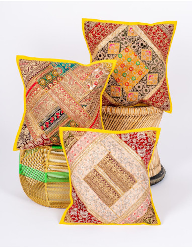 Gelbes indisches besticktes Kissen 40x40 –...