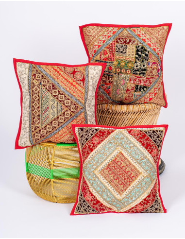 Rotes, indisch besticktes Kissen 40x40 –...