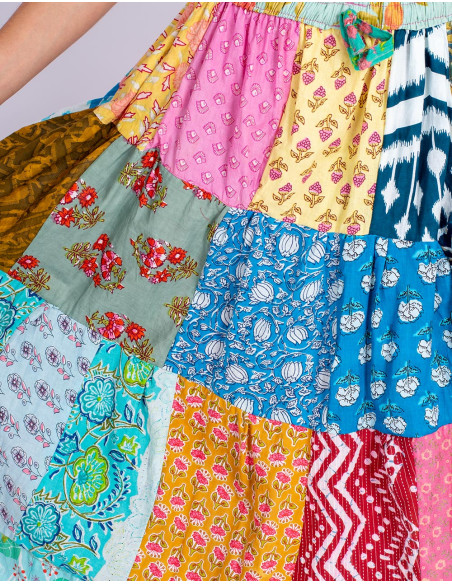 Gonna lunga in cotone indiano con patchwork – Stile etnico boho