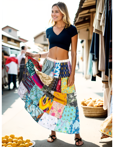Long Patchwork Indian Cotton Skirt – Ethnic...