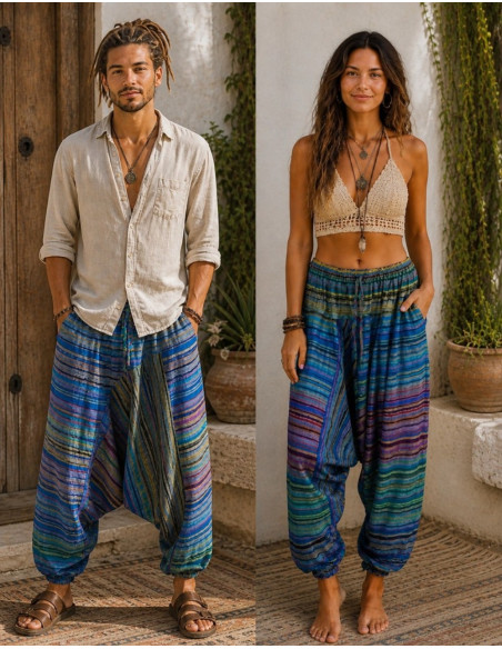 Calças afegãs unissex multicoloridas – estilo étnico indiano boho