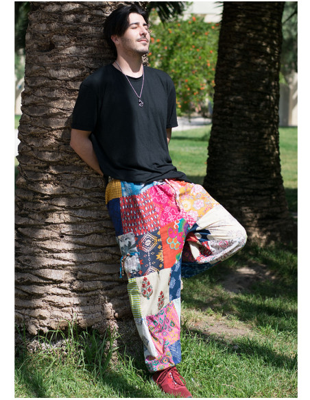 Indische Patchwork-Haremshose – Unisex, handgefertigt aus Baumwolle