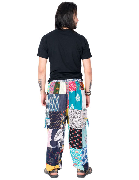Indische Patchwork-Haremshose – Unisex, handgefertigt aus Baumwolle