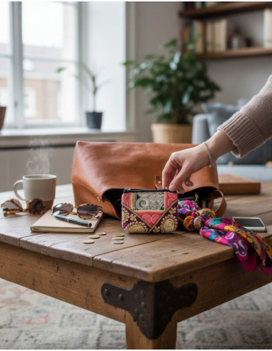 Handgefertigte indische Patchwork-Geldbörse –...