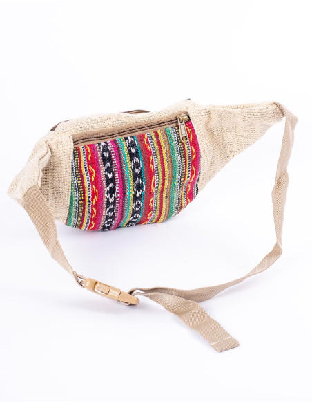 Bolsa de cintura indiana feita à mão em cânhamo – Unissex, étnica e boho