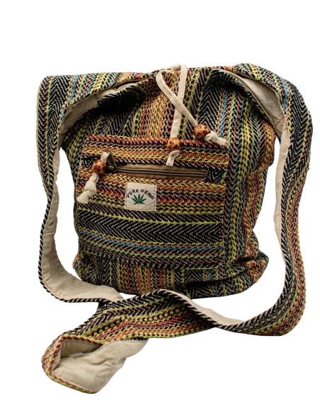 Borsa a tracolla hippie in canapa: autentica lavorazione artigianale indiana, spaziosa e versatile.