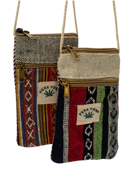 Small Hemp Crossbody Bag for Mobile Phone – Ethnic Boho Style