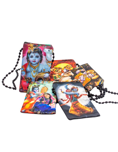 Bolsa de ombro para celular com deuses hindus – Bolsa étnica feita à mão