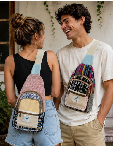 Triangular Hemp Backpack with Multicolored...
