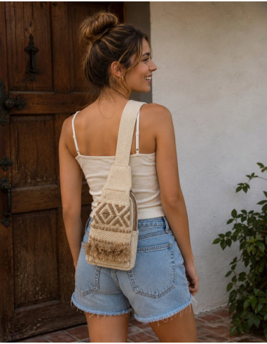 Mochila triangular boho de algodão – Artesanato...