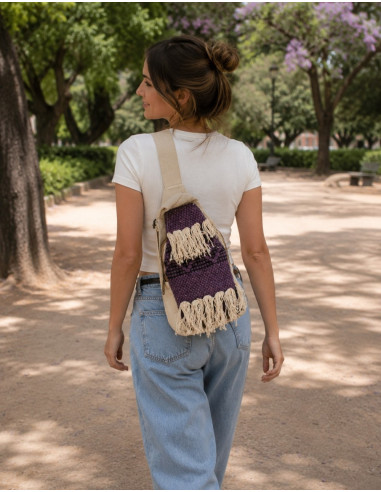 Mochila triangular boho de algodão – Artesanato...
