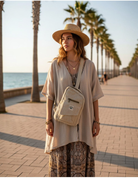 Natural Hemp Asymmetrical Backpack – Unisex Handmade Boho
