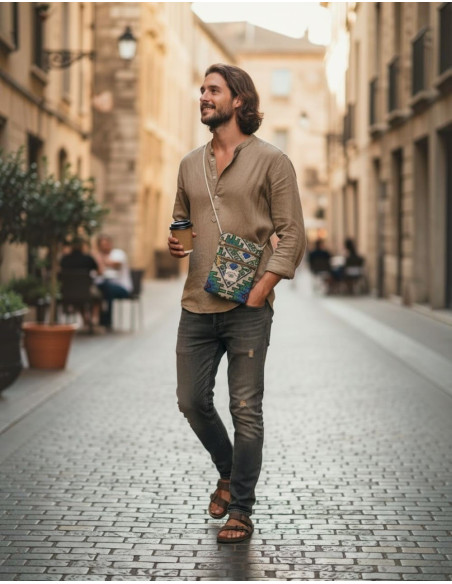 Handmade Hemp Shoulder Bag – Ethnic Hippie Bag with Zippers