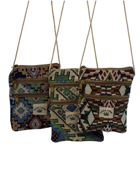 Handmade Hemp Shoulder Bag – Ethnic Hippie Bag with Zippers