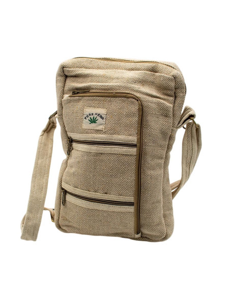 Sac bandoulière unisexe en chanvre couleur os – Sac bohème à 5 poches