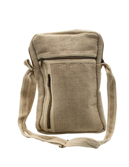 Unisex-Schultertasche aus Hanf in Knochenweiß – Boho-Tasche mit 5 Fächern