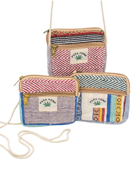 Bolsa transversal pequena de cânhamo feita à mão – Porta-moedas étnico boho