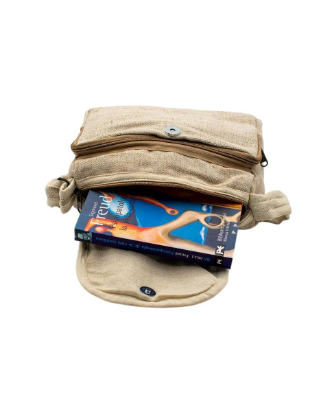 Sac bandoulière en chanvre couleur os – Sac ethnique bohème à rabat
