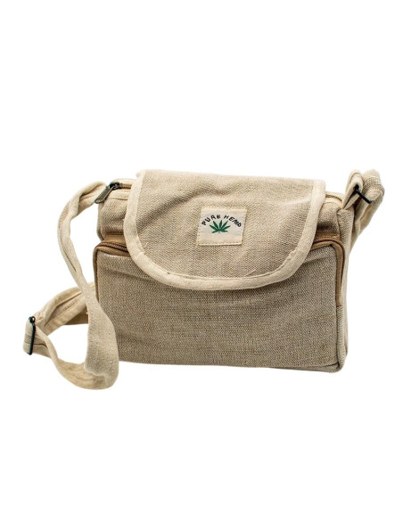 Bone-Colored Hemp Crossbody Bag – Boho Ethnic Bag with Flap