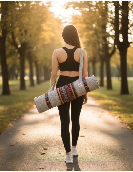 Borsa per tappetino yoga in canapa – Copertina Boho Kimago fatta a mano
