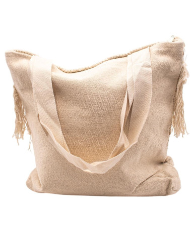 Borsa boho beige con frange e pon-pon – Kimago...