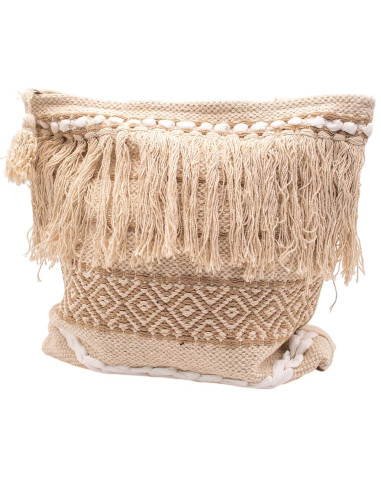 Bolsa Boho Bege com Franjas e Pompons –...