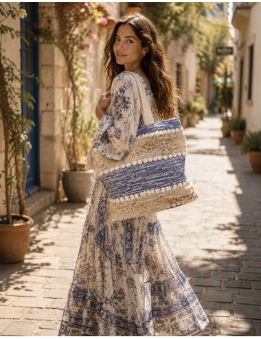 Blaue Boho-Tasche mit...