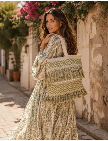Sac bohème vert clair à...