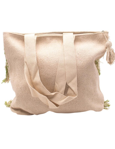 Hellgrüne Boho-Tasche mit Bommeln –...