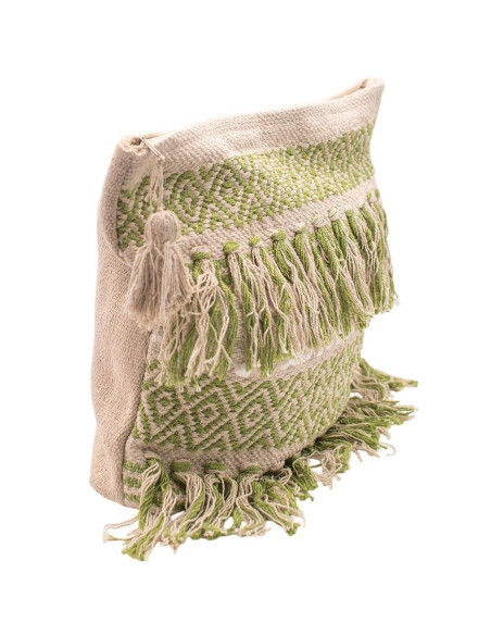 Bolsa Boho Verde Claro com Pompons – Bolsa Artesanal de Inspiração Indiana