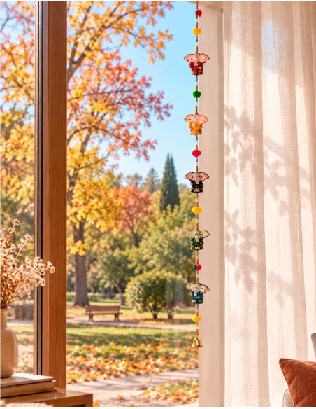 Ciondolo decorativo con 5 Ganesha – Artigianato indiano per la casa