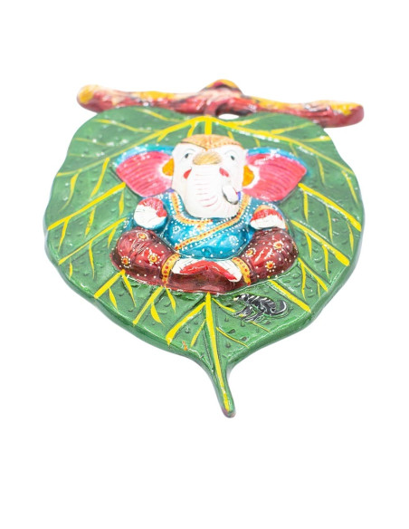 Imagem de Ganesha em metal com relevo – Decoração étnica indiana