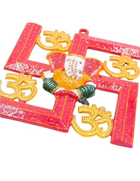 Imagem de Ganesha em metal com símbolos Om – Decoração indiana