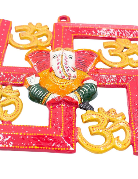 Immagine in metallo di Ganesha con simboli Om – Decorazione indiana
