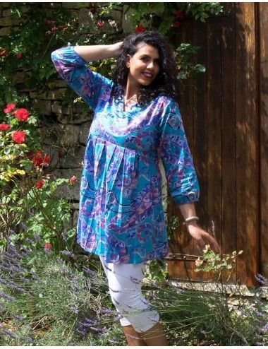 blouse-cachermir-woman-Plus Sizes-sleeves-and-slabs-blue