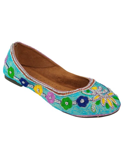 light blue woman espadrille with embroideries and stones