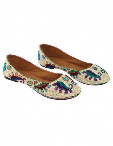women's espadrilles beige with embroidered drawings and stones